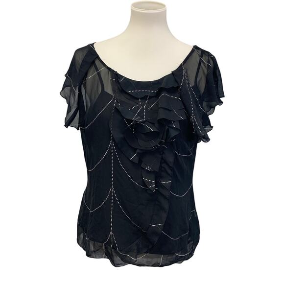 Worthington Womens Large 2-Piece Sheer Ruffled Cami w Overlay Blouse Top - Picture 1 of 5